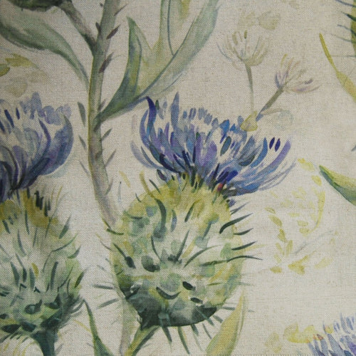 Floral Blue Fabric - Thistle Glen Printed Linen Fabric (By The Metre) Winter Voyage Maison