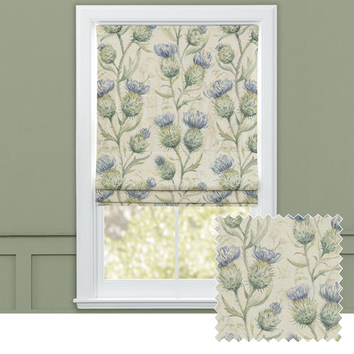 Floral Blue M2M - Thistle Glen Printed Linen Made to Measure Roman Blinds Winter Voyage Maison