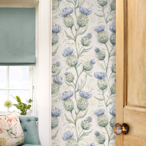 Floral Blue Wallpaper - Thistle Glen  1.4m Wide Width Wallpaper (By The Metre) Winter Voyage Maison