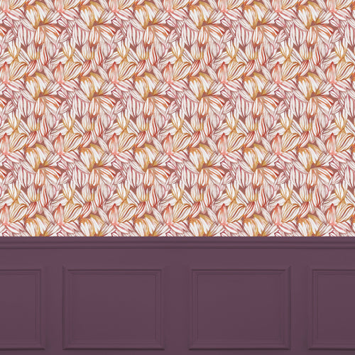 Floral Orange Wallpaper - Topia  1.4m Wide Width Wallpaper (By The Metre) Amber Voyage Maison