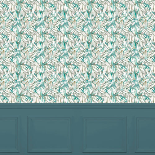 Floral Green Wallpaper - Topia  1.4m Wide Width Wallpaper (By The Metre) Emerald Voyage Maison