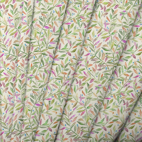 Floral Green Fabric - Torquay Printed Fine Lawn Cotton Apparel Fabric (By The Metre) Grape Fruit Ecru Voyage Maison