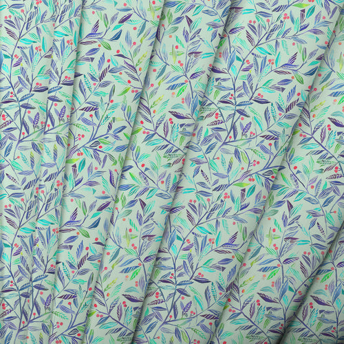 Floral Green Fabric - Torquay Printed Fine Lawn Cotton Apparel Fabric (By The Metre) Mint Voyage Maison