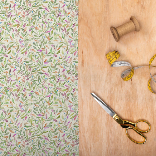 Floral Green Fabric - Torquay Printed Cotton Poplin Apparel Fabric (By The Metre) Grapefruit Ecru Voyage Maison
