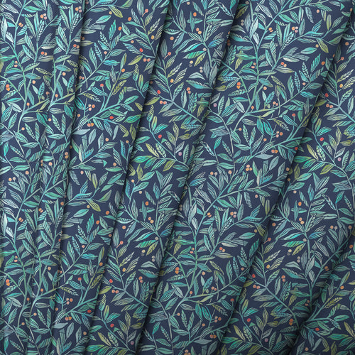 Floral Blue Fabric - Torquay Printed Cotton Poplin Apparel Fabric (By The Metre) Pomegrante Navy Voyage Maison