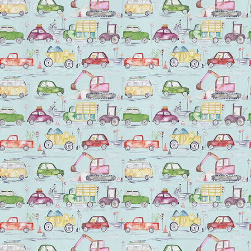 Abstract Blue Fabric - Traffic Jam Printed Cotton Fabric (By The Metre) Dusk Voyage Maison