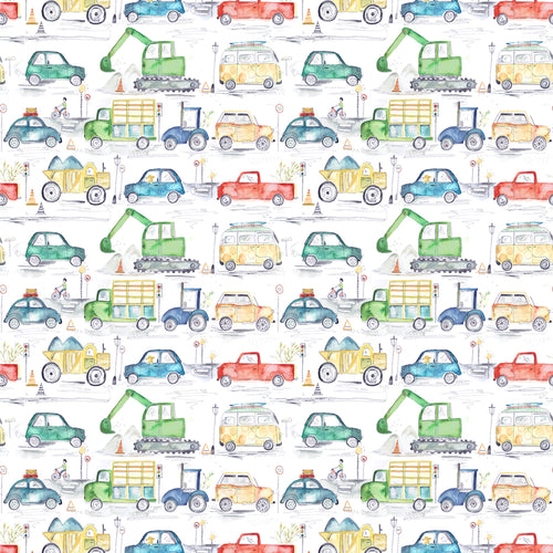 Voyage Maison Traffic Jam Printed Cotton Fabric Remnant in Primary