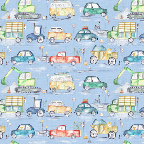  Samples - Traffic Jam Printed Fabric Sample Swatch Sky Voyage Maison