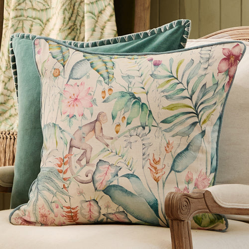 Jungle Blue Cushions - Tropical Utopia Printed Feather Filled Cushions Oasis Voyage Maison