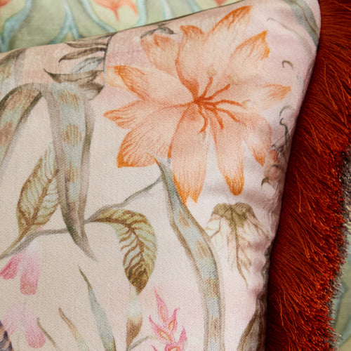 Jungle Orange Cushions - Tropical Utopia Printed Velvet Feather Filled Cushions Lotus Voyage Maison