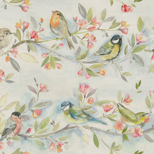 Animal Green Fabric - Tweet Printed Linen Fabric (By The Metre) Natural Voyage Maison