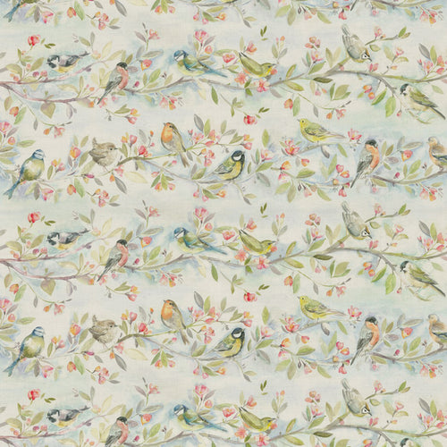 Animal Green Fabric - Tweet Printed Linen Fabric (By The Metre) Natural Voyage Maison