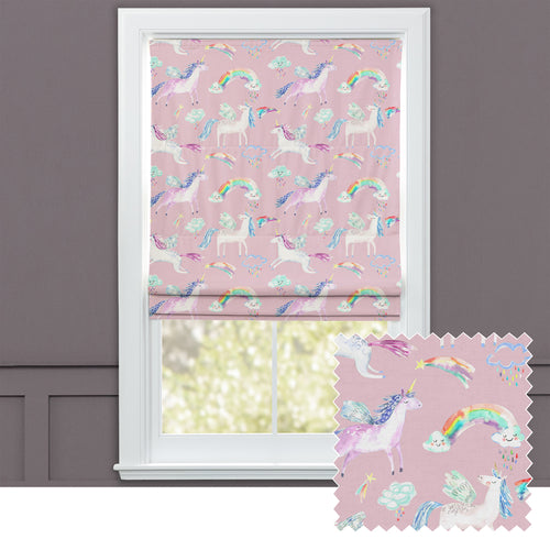 Animal Pink M2M - Unicorn Dance Printed Cotton Made to Measure Roman Blinds Blossom Voyage Maison