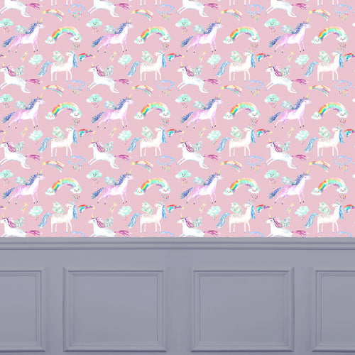  Pink Wallpaper - Unicorn Dance  1.4m Wide Width Wallpaper (By The Metre) Blossom Voyage Maison