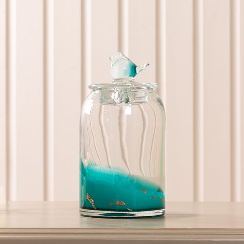 Glass Robin Lid Jar Aqua (A-Grade)