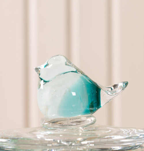 Glass Robin Lid Jar Aqua (A-Grade)