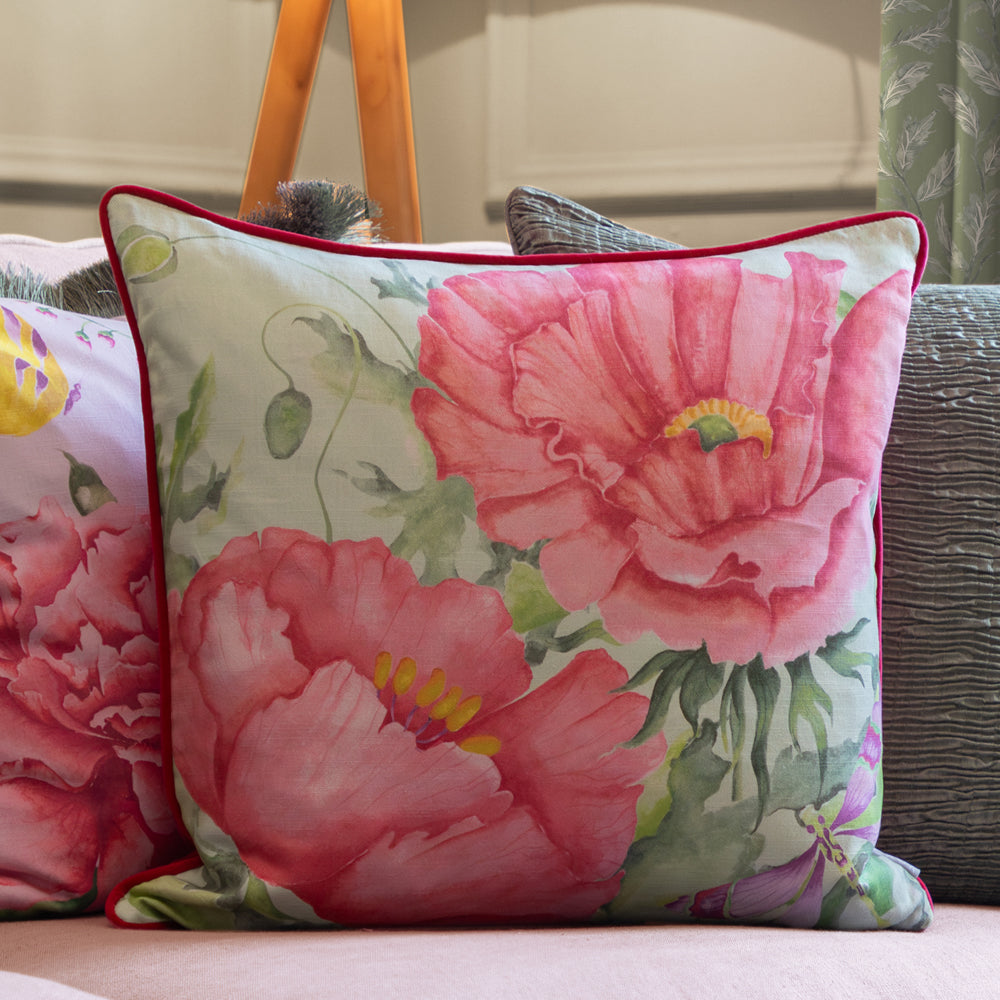 Valeria Sage Printed Piped Cushion Cover | Green Cushions | Voyage