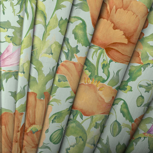 Floral Orange Fabric - Valeria Printed Cotton Fabric (By The Metre) Tangerine Voyage Maison