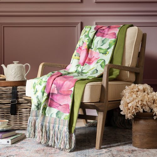 Valeria Printed Fringe Throw Sage