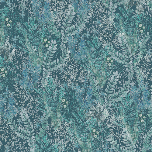 Floral Blue Fabric - Valetta Printed Cotton Fabric (By The Metre) Teal Voyage Maison