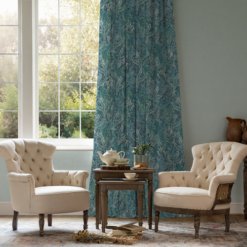 Floral Blue M2M - Valetta Printed Cotton Made to Measure Curtains Teal Voyage Maison
