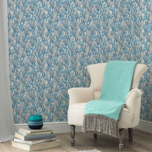 Floral Blue Wallpaper - Valetta  1.4m Wide Width Wallpaper (By The Metre) Cobalt Voyage Maison