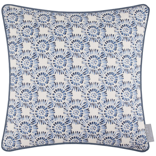 Geometric Blue Cushions - Vali Printed Piped Feather Filled Cushion Denim Voyage Maison