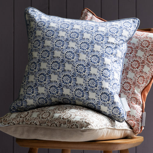 Geometric Blue Cushions - Vali Printed Piped Feather Filled Cushion Denim Voyage Maison