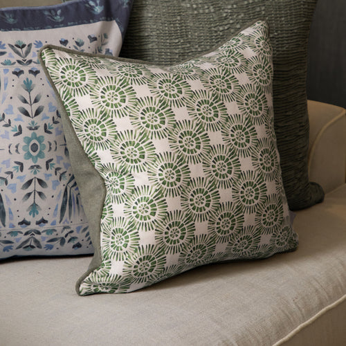 Geometric Green Cushions - Vali Printed Piped Feather Filled Cushion Sage Voyage Maison