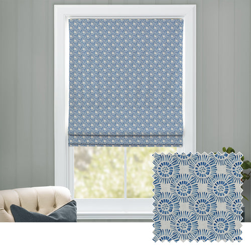 Abstract Blue M2M - Vali Printed Cotton Made to Measure Roman Blinds Denim Voyage Maison