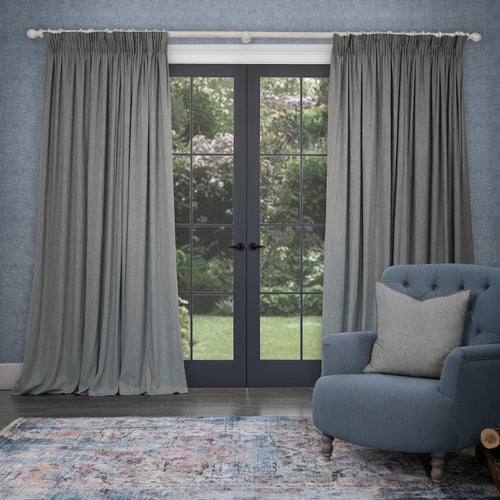 Plain Grey Curtains - Verban Woven Pencil Pleat Curtains Jute Voyage Maison