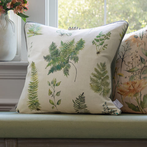 Verbena Linen Printed Piped Cushion Cover | Green Cushions
