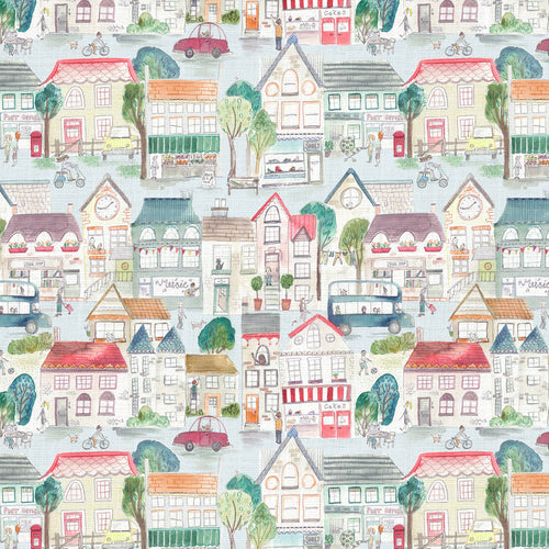 Abstract Blue Fabric - Village Streets Printed Cotton Fabric (By The Metre) Primary Voyage Maison