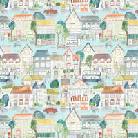  Samples - Village Streets Printed Fabric Sample Swatch Sunburst Voyage Maison