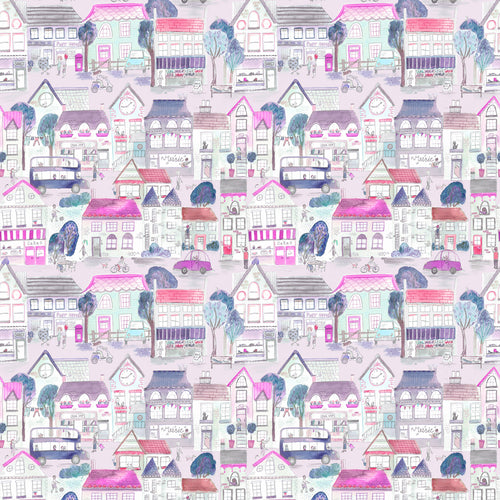 Pink Wallpaper - Village Streets  1.4m Wide Width Wallpaper (By The Metre) Blossom Voyage Maison