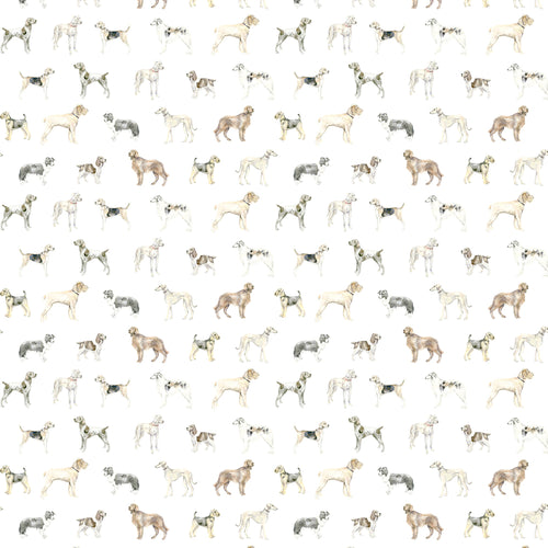 Animal Brown Fabric - Walkies Printed Linen Fabric (By The Metre) Cream Voyage Maison