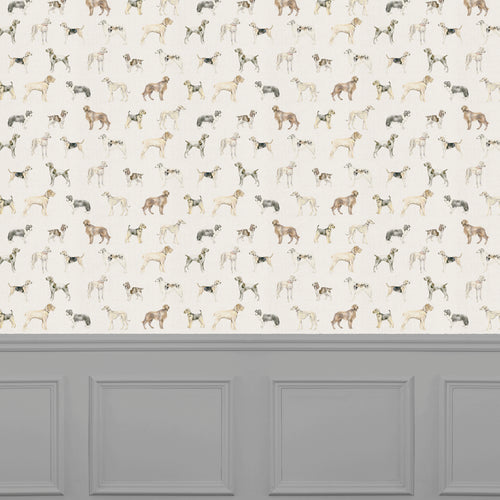 Animal Cream Wallpaper - Walkies  1.4m Wide Width Wallpaper (By The Metre) Linen Voyage Maison