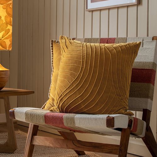Additions Waterfall Embroidered Feather Cushion in Mustard