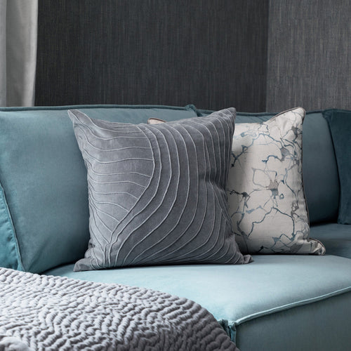 Additions Waterfall Embroidered Feather Cushion in Steel