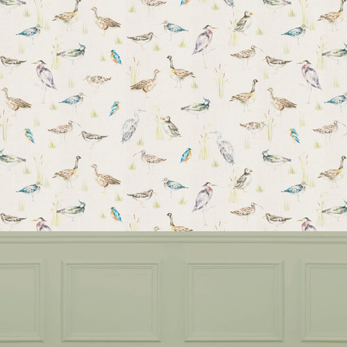 Animal Cream Wallpaper - Waterfowl  1.4m Wide Width Wallpaper (By The Metre) Linen Voyage Maison