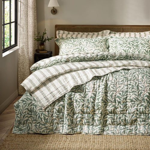 Floral Green Bedding - Willow Boughs 100% Cotton Muslin Bedspread Sage Morris & Co