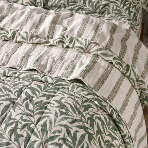Floral Green Bedding - Willow Boughs 100% Cotton Muslin Bedspread Sage Morris & Co