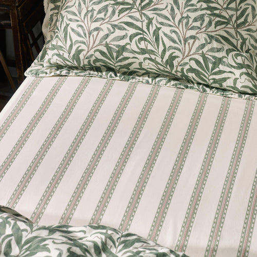 Striped Green Bedding - Willow Boughs 100% Cotton Fitted Sheet Sage Morris & Co