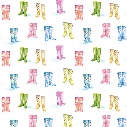 Multi Wallpaper - Welly Boots  1.4m Wide Width Wallpaper (By The Metre) Cream Voyage Maison