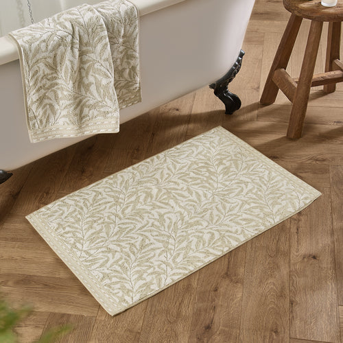 Floral Beige Bathroom - Willow Boughs 100% Cotton Bath Mat Natural Morris & Co