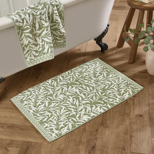 Floral Green Bathroom - Willow Boughs 100% Cotton Bath Mat Sage Morris & Co