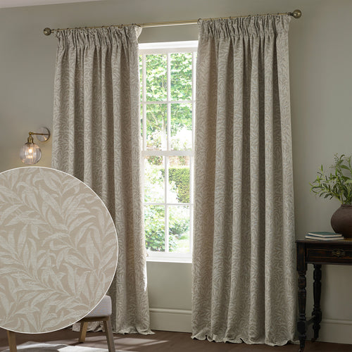 Floral Multi Curtains - Willow Boughs Jacquard Fully Lined Pencil Pleat Curtains Linen Morris & Co