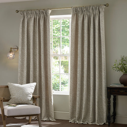 Floral Multi Curtains - Willow Boughs Jacquard Fully Lined Pencil Pleat Curtains Linen Morris & Co