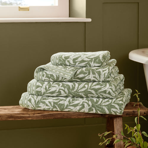 Floral Green Bathroom - Willow Boughs 100% Cotton Jacquard Towels Sage Morris & Co