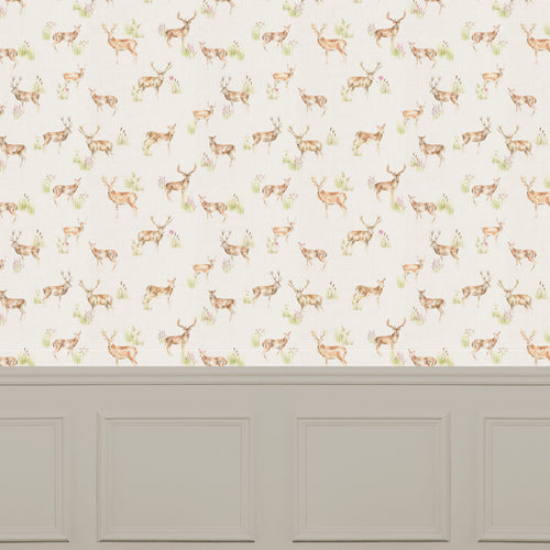 Animal Cream Wallpaper - Wild Deer  1.4m Wide Width Wallpaper (By The Metre) Linen Voyage Maison